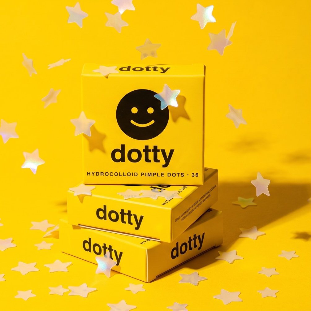 A stack of dotty boxes and star patches